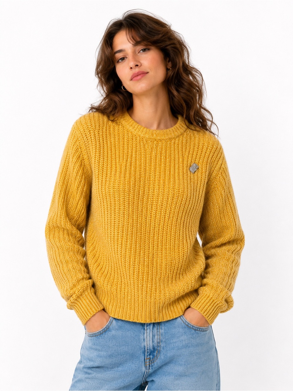Scotch & Soda Amsterdam Blauw Seven Shades of Blauw Mustard Yellow Chunky Knit M